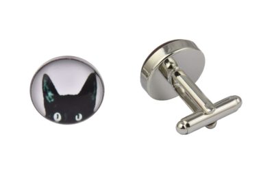 Black Cat Special wedding gift Cufflinks in silver metal with glass cabochon